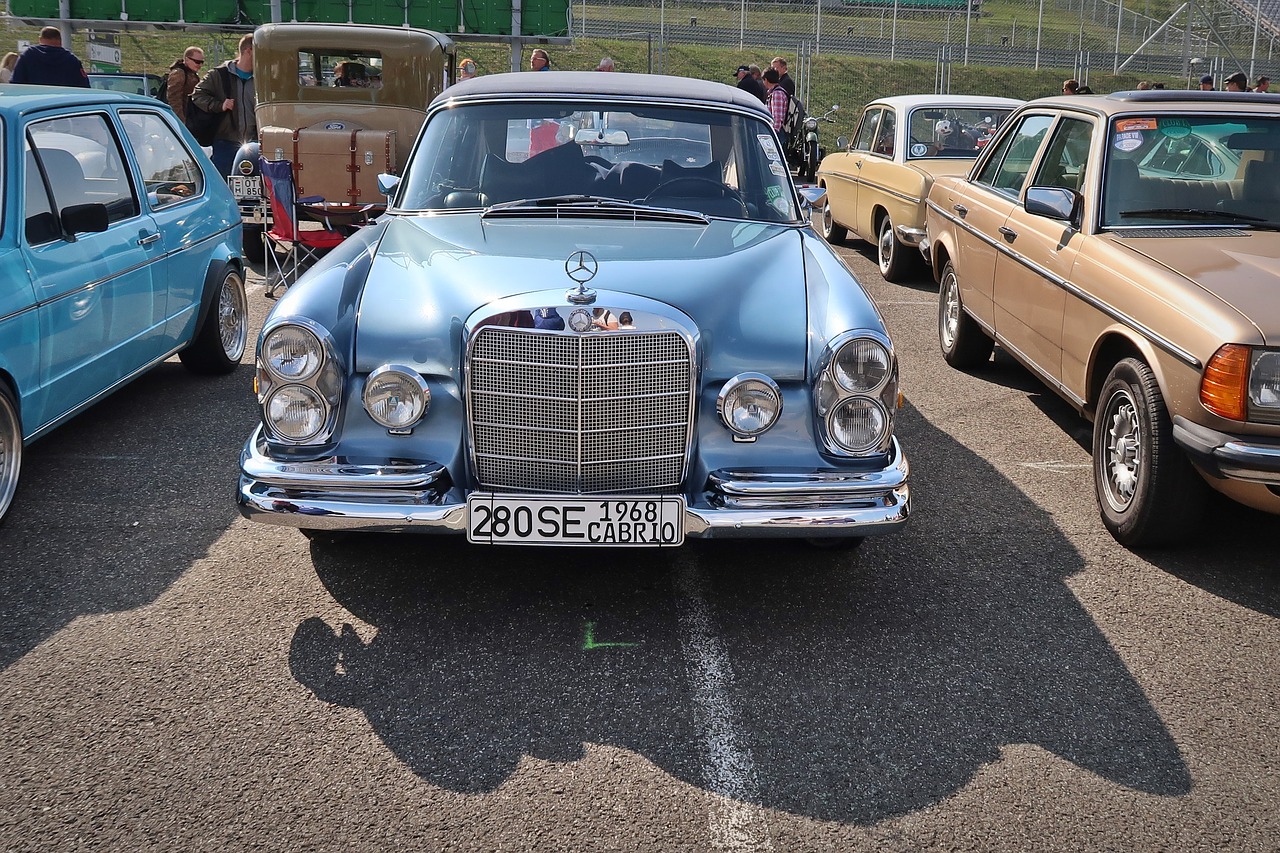 Mercedes, 280 Se, Oldtimer, Kabrioletas, Grilis, 1968, Klasikinis Automobilis, Mėlynas, Vokiečių, Nemokamos Nuotraukos