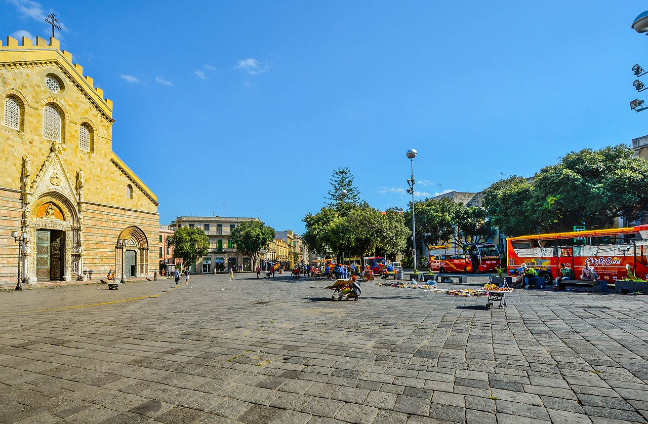 Messina, Kvadratas, Sicilija, Italy, Ispanų, Autobusas, Bažnyčia, Katedra, Piazza, Pardavėjai