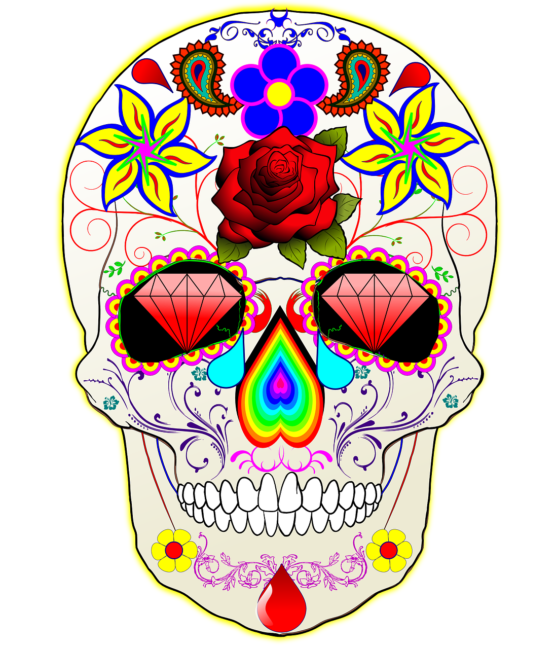 Meksikietis, Cukrus, Kaukolė, Diena, Miręs, Halloween, Mirtis, Šventė, Tatuiruotė, Gėlė
