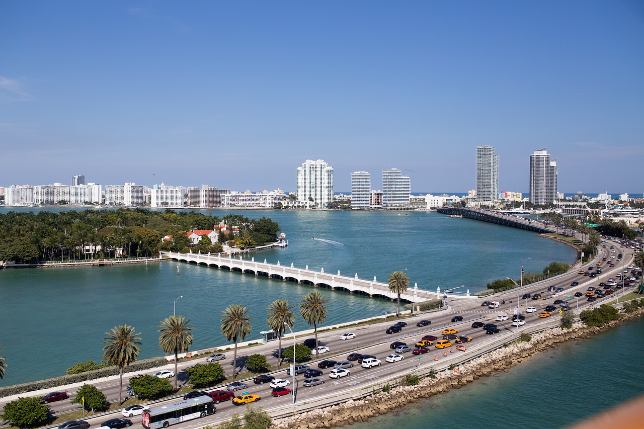 Miami, Miestas, Eismas, Vandens Kelias, Rickenbacker, Biscayne, Tiltas, Florida, Gatvė, Centro