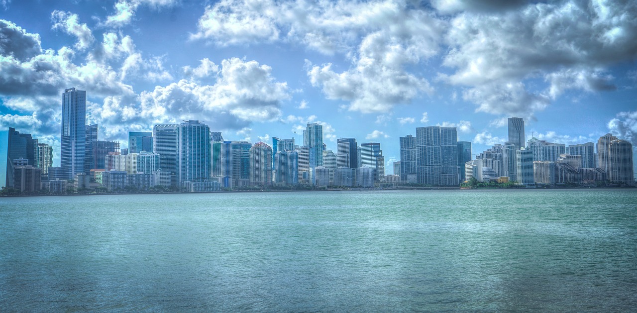 Miami,  Florida,  Miesto Panorama,  Vanduo,  Architektūra,  Centro,  Panorama,  Spalvinga,  Dangus,  Į Pietus