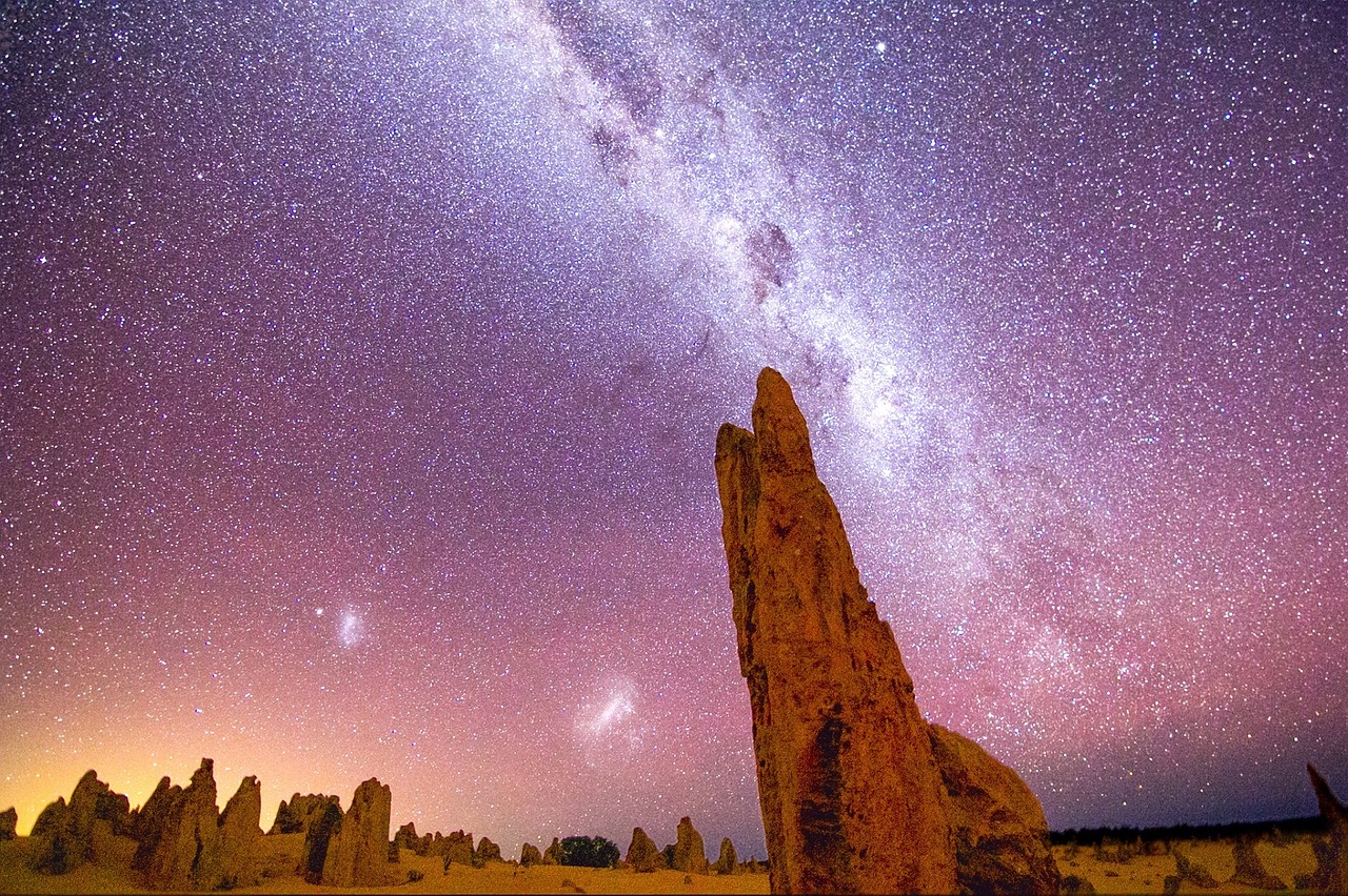 Paukščių Takas, Akmenys, Naktis, Kraštovaizdis, Pinnacles, Australia, Dangus, Žvaigždės, Kosmosas, Lauke