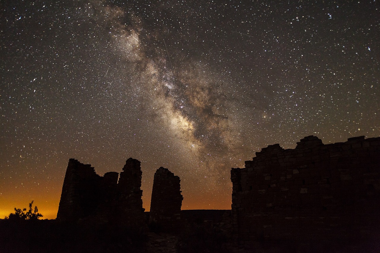 Paukščių Takas, Žvaigždės, Akmenys, Naktis, Kraštovaizdis, Kvadratinis Bokštas, Utah, Colorado, Hovenweep Nacionalinis Paminklas, Usa