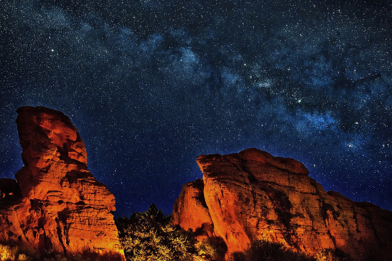 Paukščių Takas, Žvaigždės, Akmenys, Naktis, Kraštovaizdis, Didysis Kanjonas, Nacionalinis Paminklas, Arizona, Usa, Dangus