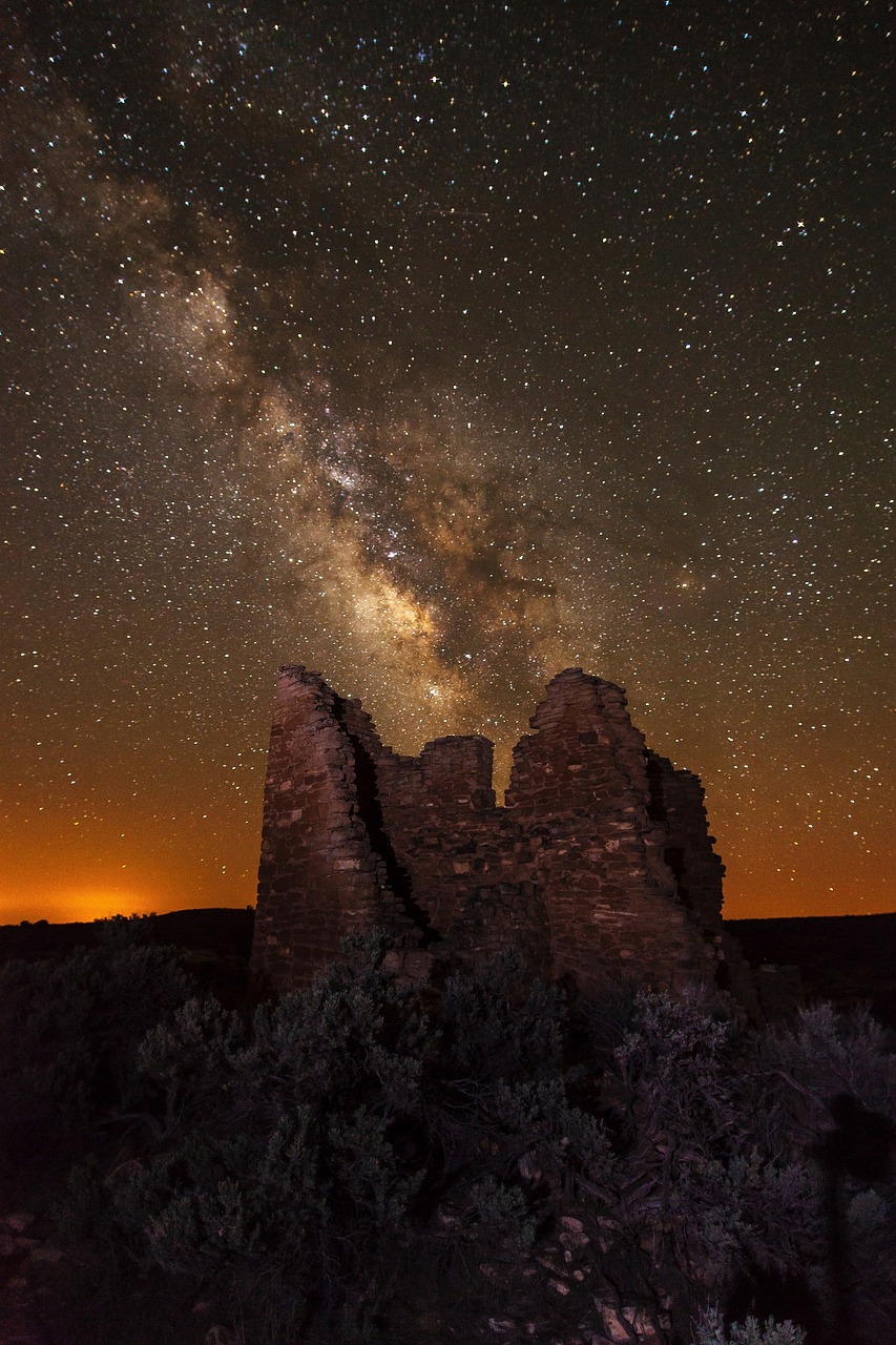 Paukščių Takas, Žvaigždės, Akmenys, Naktis, Kraštovaizdis, Kvadratinis Bokštas, Utah, Colorado, Hovenweep Nacionalinis Paminklas, Usa