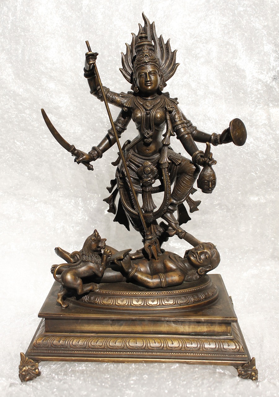 Miniatiūrinė Bronza, Deivė, Dussehra, Durga Puja, Mahishasura Mardini, Hinduizmas, Indija, Pietų Indija, Durga, Nemokamos Nuotraukos