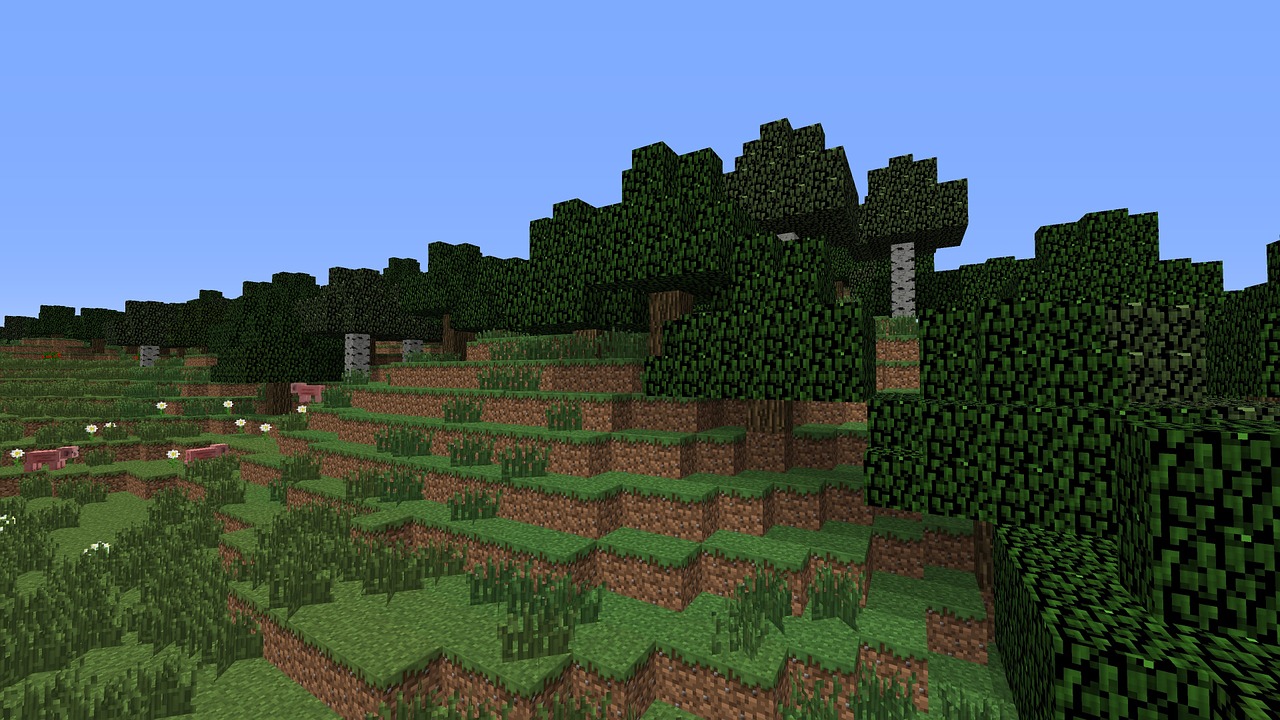 Minecraft, Biome, Pieva, Žolė, Žaisti, Žolės, Gėlės, Kalnas, Kalnai, Medžiai