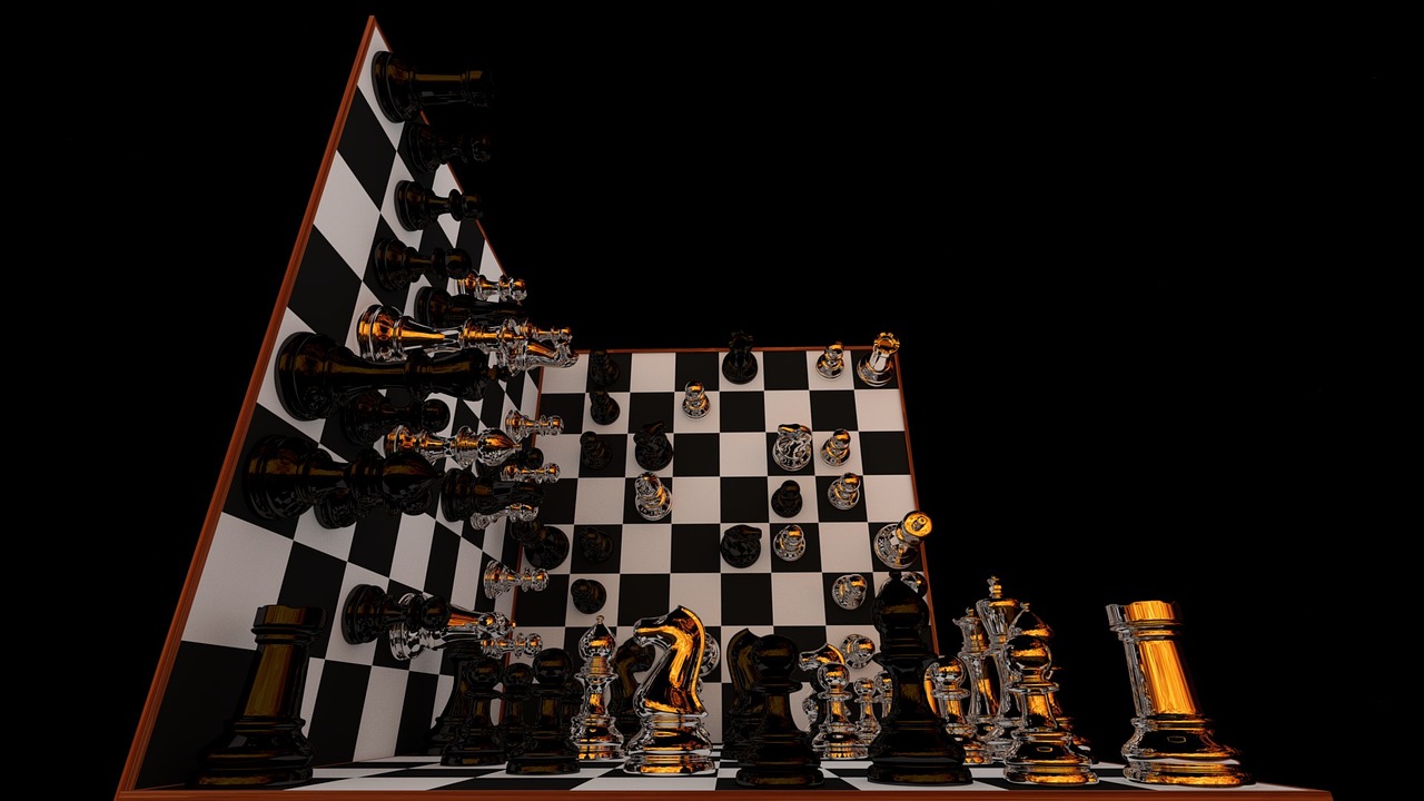 Veidrodis, Šachmatų Lenta, 3D Šachmatai, Šachmatai, Fonas, Stalinis Kompiuteris, Tapetai, Fono Paveikslėlis, Tamsi, Auksas