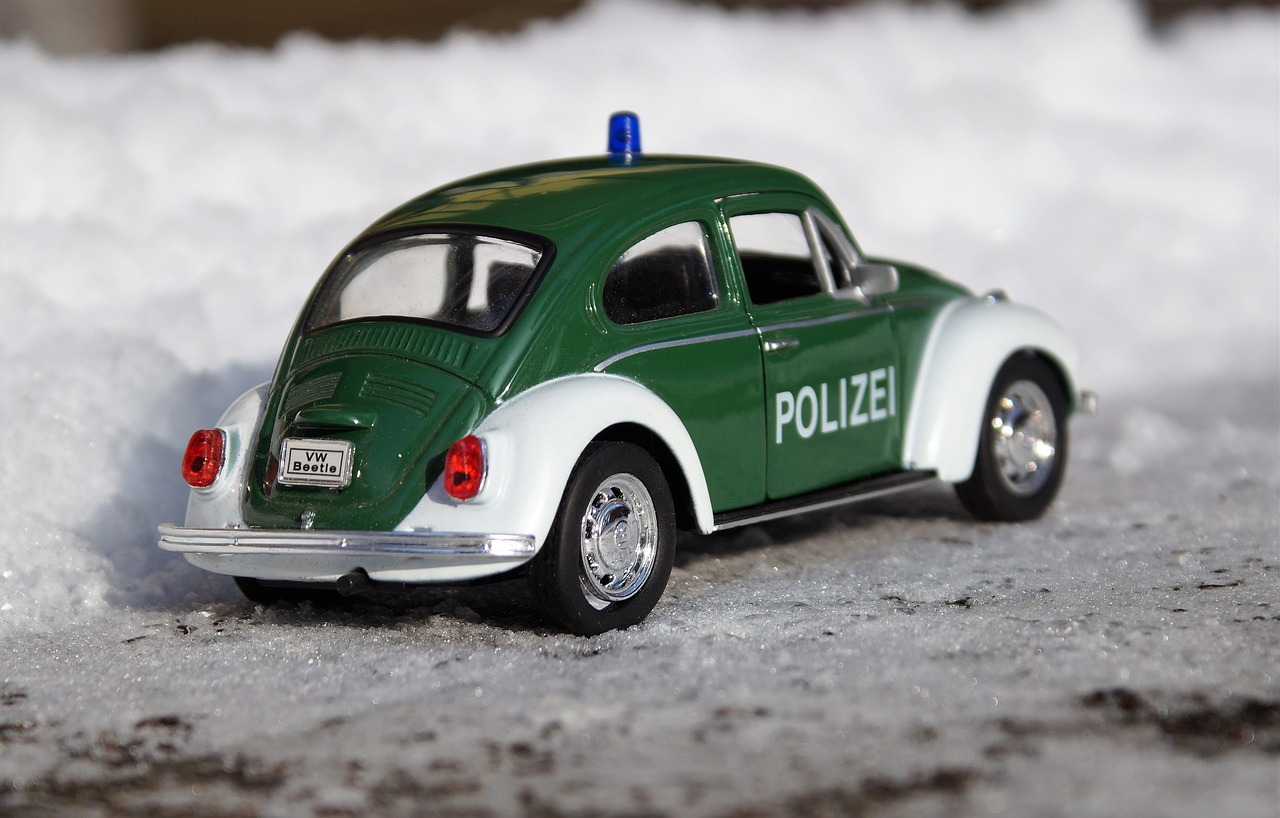 Modelis Automobilis, Automatinis, Vw, Oldtimer, Modelis, Transporto Priemonės, Vabalas, Policija, Sniegas, Nemokamos Nuotraukos