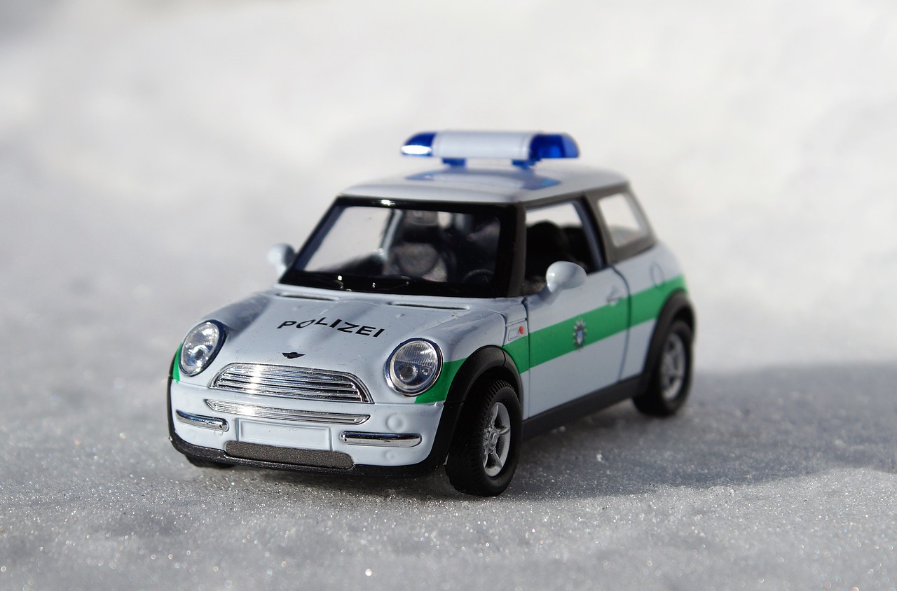 Modelis Automobilis, Mini, Mini Cooperis, Transporto Priemonė, Automatinis, Žaislinė Mašina, Transporto Priemonės, Mėlyna Šviesa, Policija, Žaislai