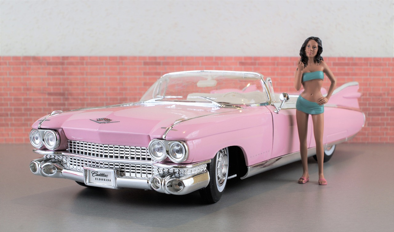 Modelis Automobilis, Cadillac, Cadillac Eldorado, Rožinis, Automatinis, Senas, Žaislinė Mašina, Usa, Amerikietis, Modelis