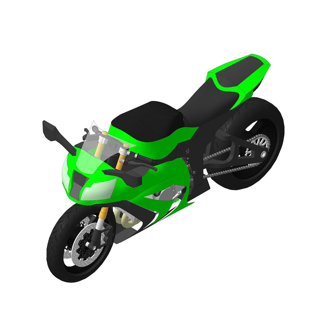 Modeliavimas,  3D,  Motociklas,  Kawasaki,  Žalias, Nemokamos Nuotraukos,  Nemokama Licenzija