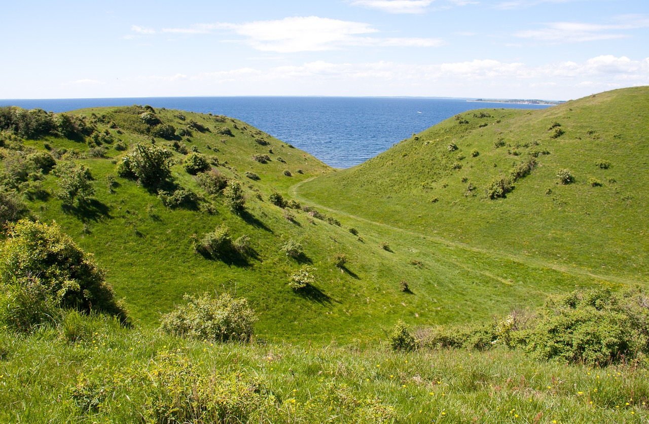 Moegelskaar, Samsoe, Denmark, Kalvos, Žalias, Augmenija, Kelias, Horizontas, Vandenynas, Cloudscape