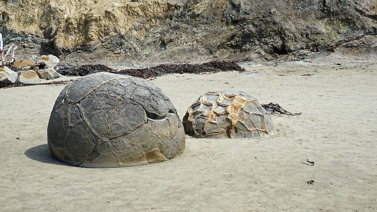 Moeraki Rieduliai, Naujoji Zelandija, Dideli Rutuliai, Moeraki, Rokas, Otago, Kranto, Akmenys, Papludimys, Nemokamos Nuotraukos