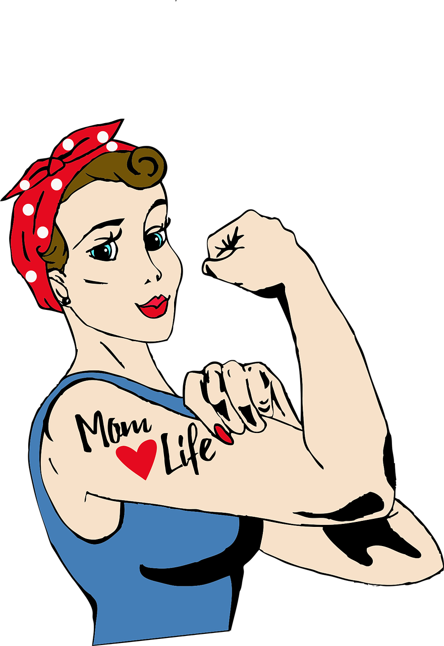 Mama, Tatuiruotė, Rožinė, Rivetras, Vintage, Retro, Feminizmas, Moteris, Modelis, Bandanna