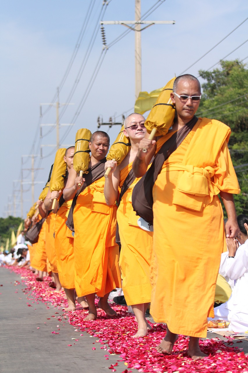 Vienuoliai, Budistams, Budizmas, Vaikščioti, Oranžinė, Drabužiai, Tajų, Wat, Phra Dhammakaya, Šventykla