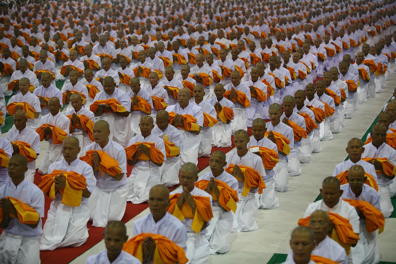 Vienuoliai, Tailandas, Kunigystė, Budizmas, Budistams, Meldžiasi, Ceremonija, Tajų, Festivalis, Tradicija
