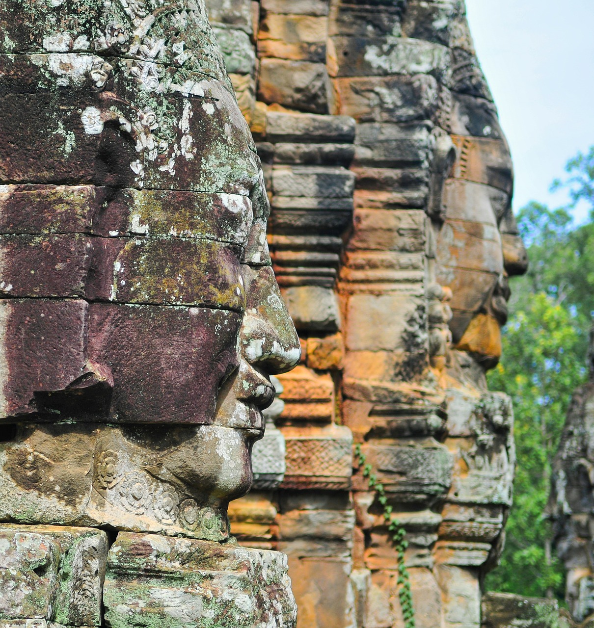 Paminklas, Angkor Wat, Kambodža, Šventykla, Veidai, Akmuo, Senas, Sugadinti, Senovės, Istorinis