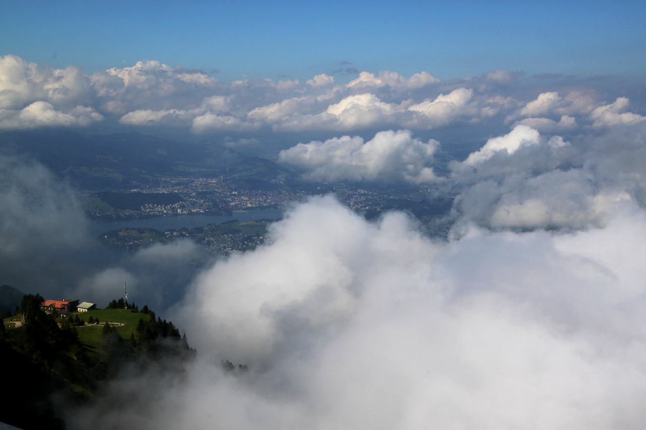 Nuotaika, Debesys, Dangus, Oras, Rigi, Kalnai, Kraštovaizdis, Alpių, Šveicarija, Migla