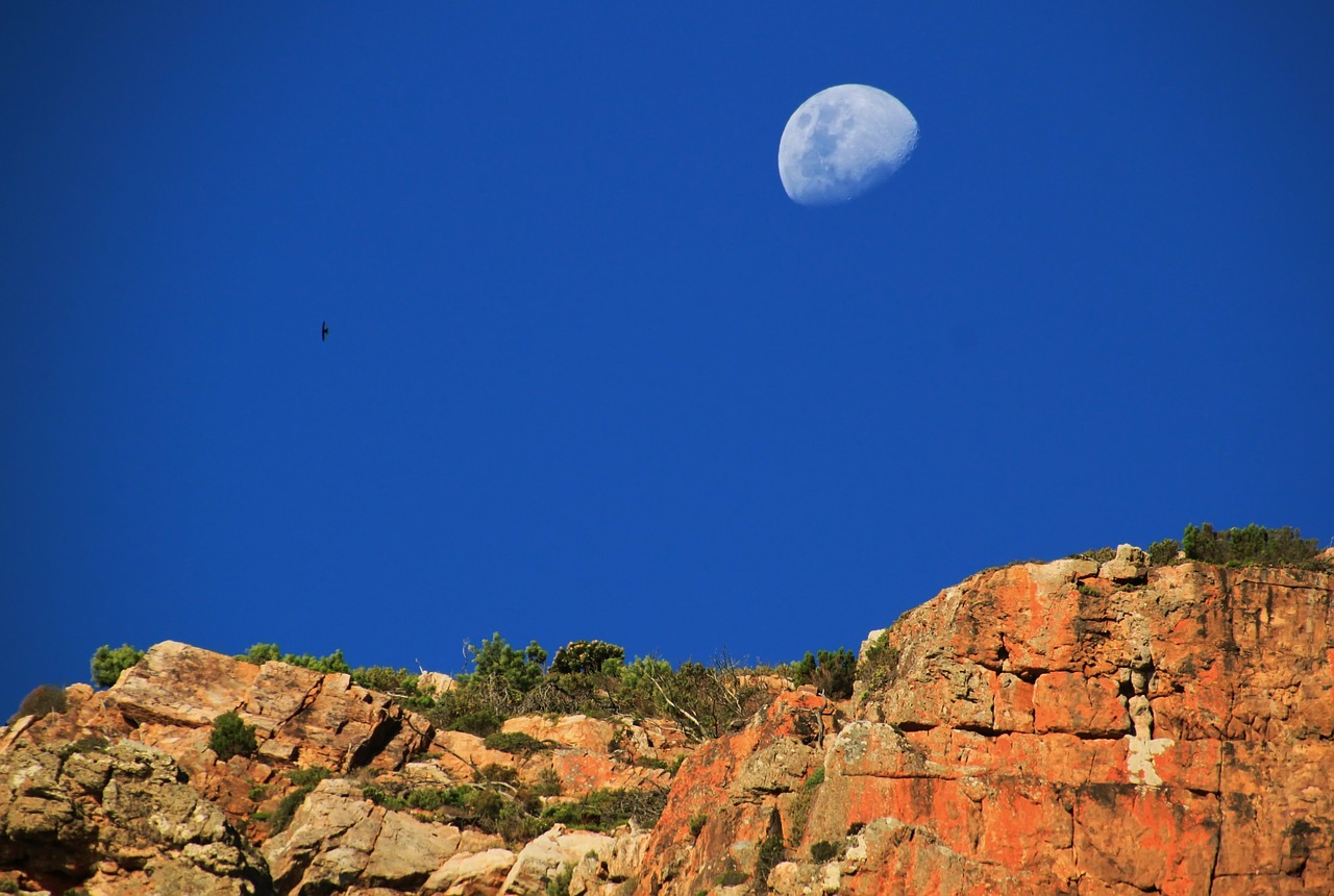 Mėnulis, Delčia, Dangus, Mėlynas, Kalnai, Moonrise, Atmosfera, Nuotaika, Gamta, Kraštovaizdis