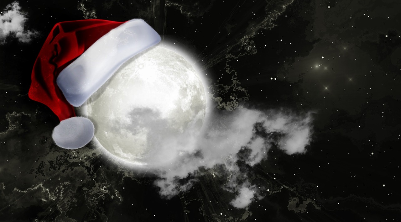 Mėnulis, Santa Skrybėlė, Kalėdos, Nikolas, Kalėdų Senelis, Kalėdų Motyvas, Atvirukas, Kalėdų Laikas, Kalėdų Sveikinimas, Žvaigždė