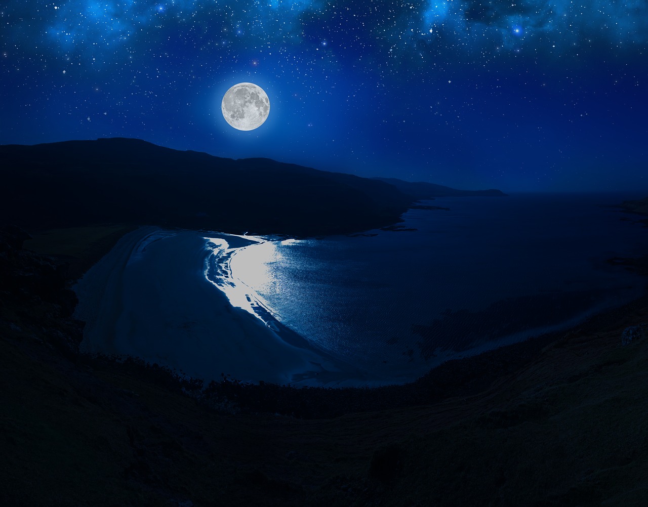 Mėnulio Šviesa, Škotija, Papludimys, Kalgaris, Isle Of Mull, Naktis, Mėnulis, Tamsa, Škotų, Twilight