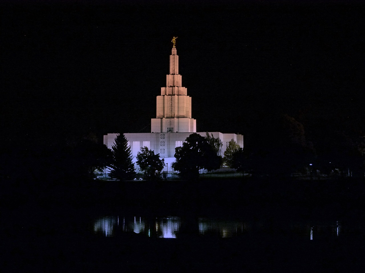 Mormonas, Šventykla, Pastatas, Naktis, Idaho Patenka, Miestas, Idaho, Usa, Religija, Architektūra