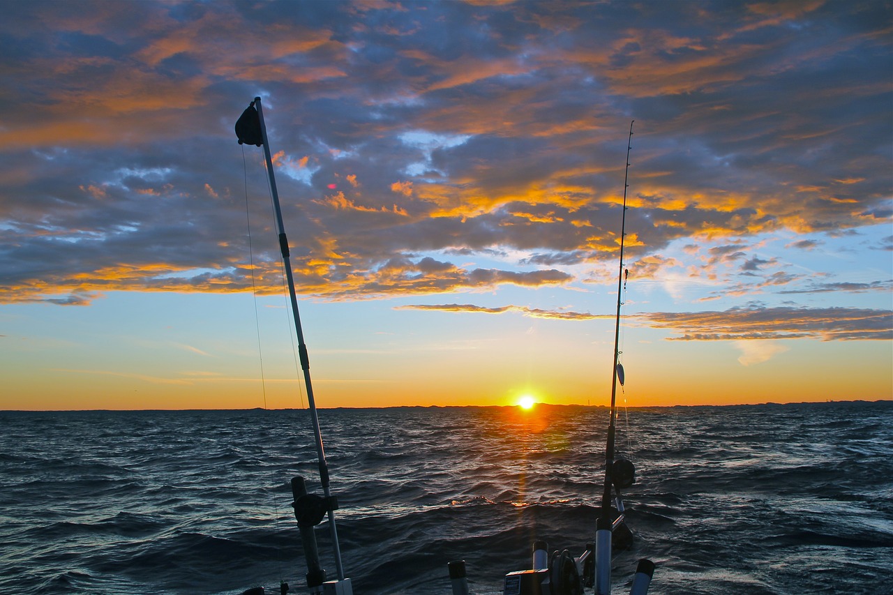 Rytinė Žvejyba, Žvejyba, Saulėtekis, Debesys, Žvejybos Poliai, Žuvis, Vanduo, Žvejys, Upė, Ežeras Michiganas