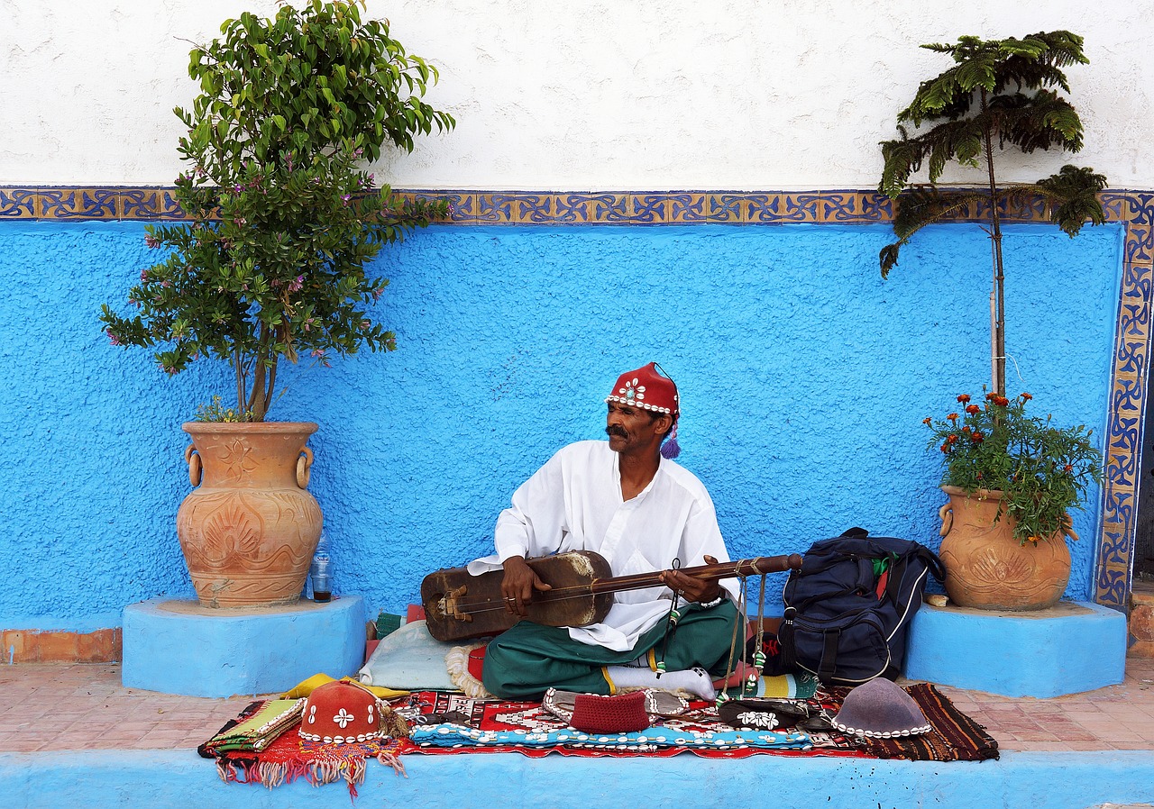 Marokas, Gatvė, Atlikėjas, Gnawa Guinbri, Santir, Muzikinis, Instrumentas, Turistinis, Pritraukimas, Marokas
