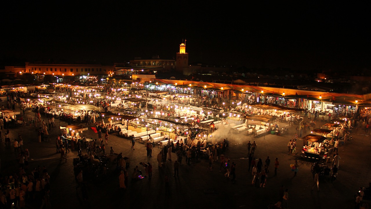 Marokas, Marrakechas, Naktis, Kvadratas, Miestas, Turistų Atrakcijos, Turistų Kelionės Tikslas, Centras, Jemaa El Fna Aikštė, Nemokamos Nuotraukos