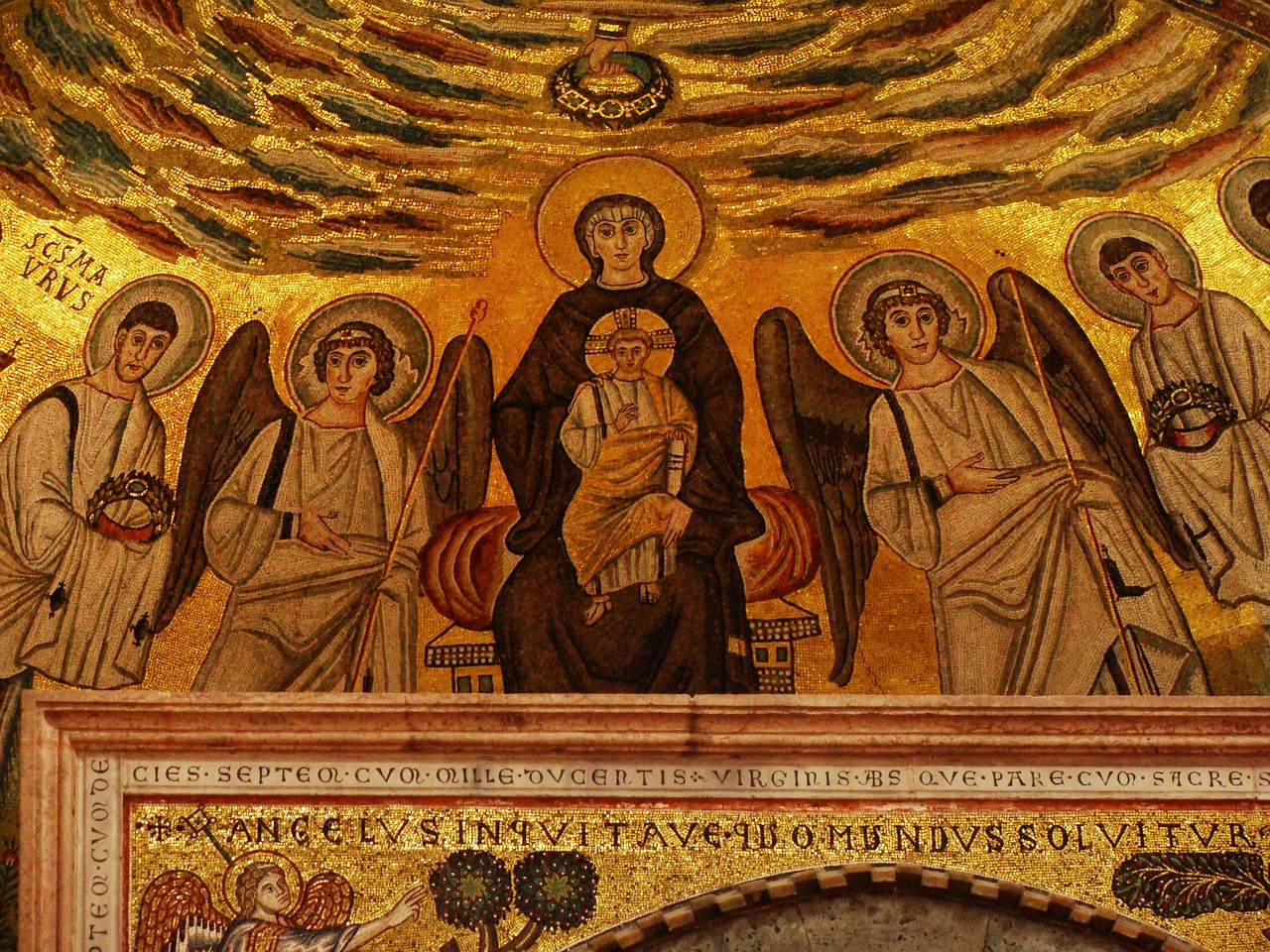Mozaika, Mergelė Marija, Kūdikis Jesus, Angelai, Saint, Krikščionybė, Bažnyčia, Religija, Mary, Senas