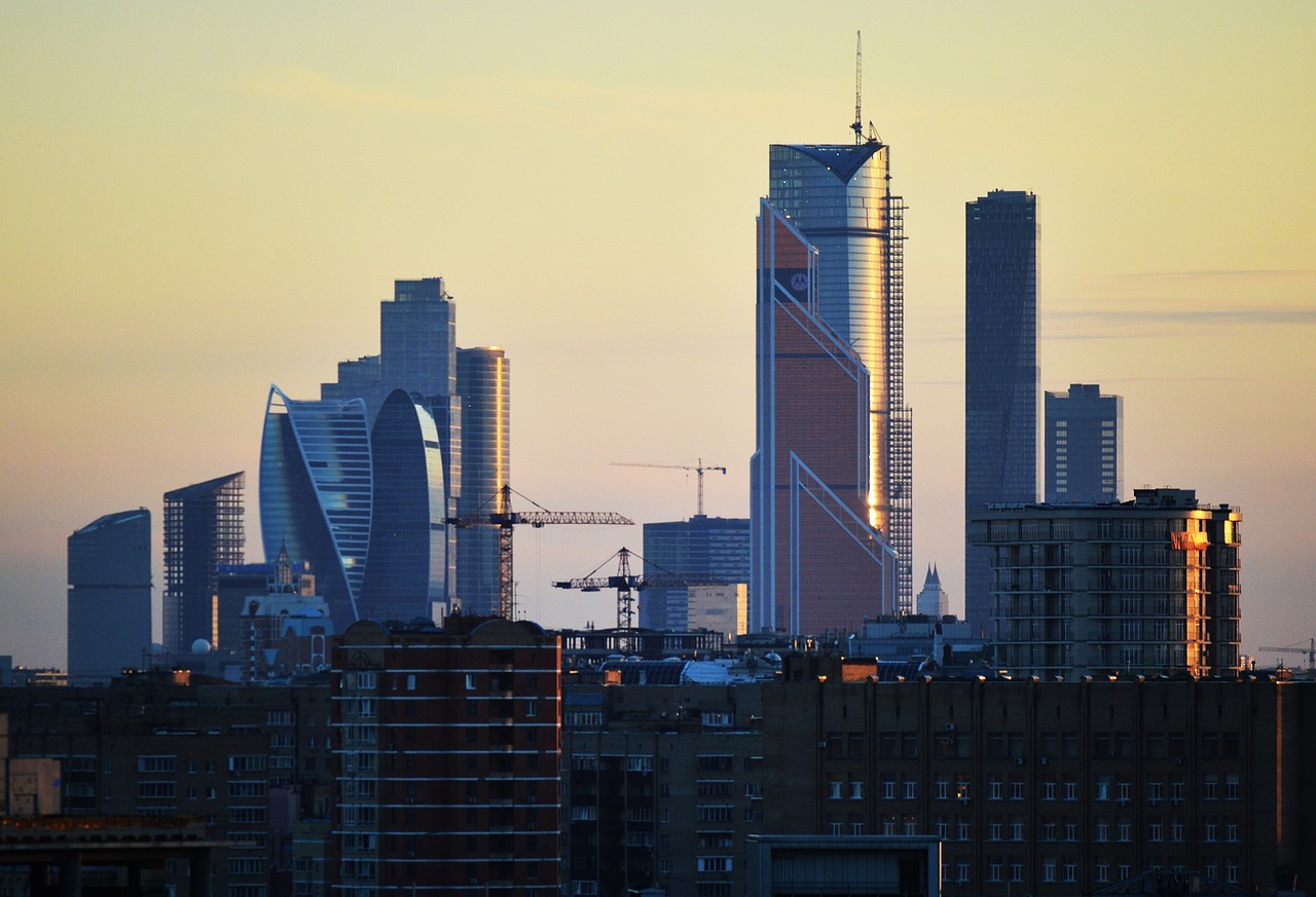 Moscow, Rusija, Miestas, Miesto Panorama, Centro, Šiuolaikiška, Architektūra, Pastatai, Saulėlydis, Dusk