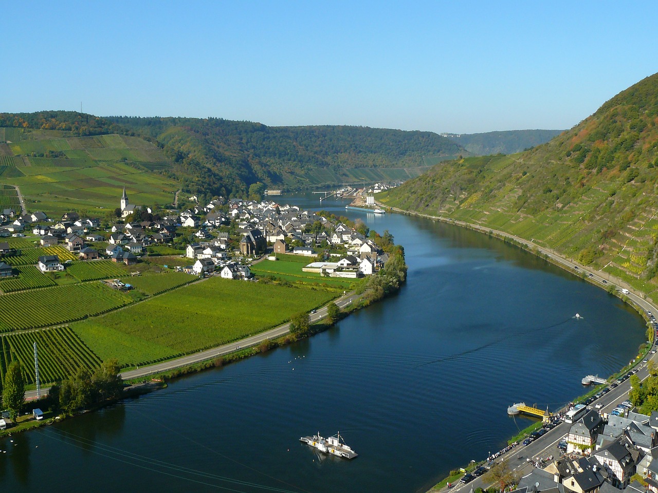 Mosel, Upė, Beilstein, Sachsen, Kaimas, Upės Posūkis, Vynuogynai, Miestas, Vanduo, Košės Zelio Rajonas