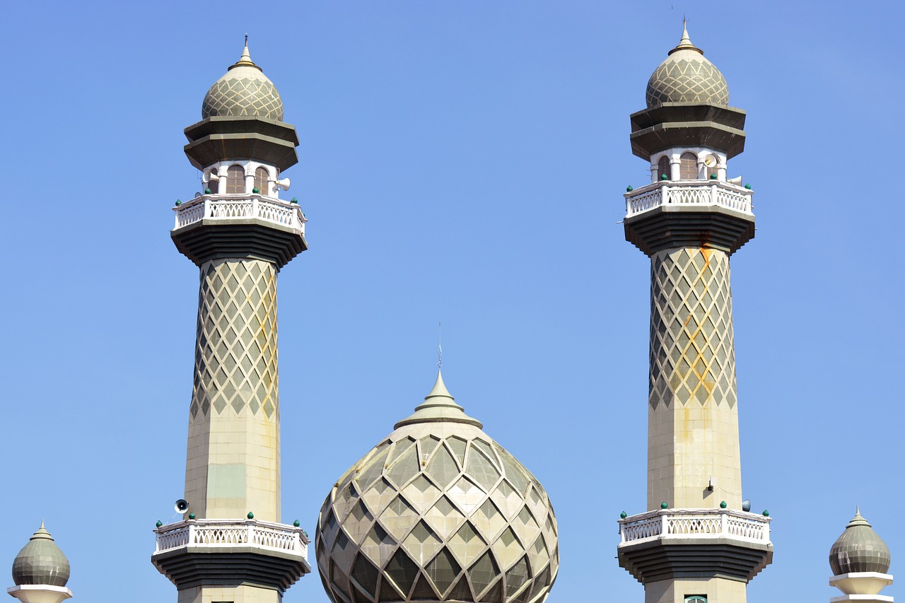 Mečetė,  Minaretas,  Architektūra,  Religija,  Musulmonų,  Islamas,  Islamo,  Mėlyna,  Azijoje,  Indonezija