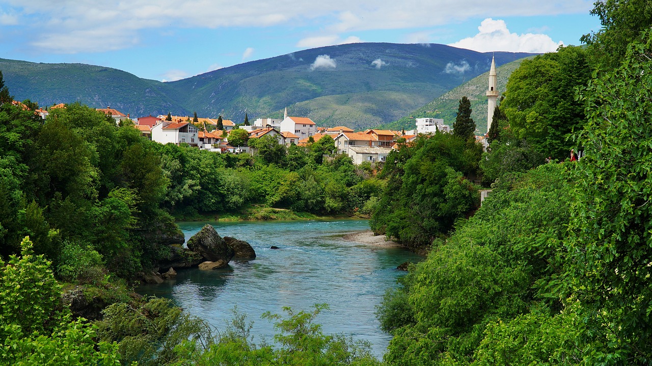 Mostar, Balkanų, Balkanai, Bosnija Ir Hercegovina, Žalias, Upė, Kraštovaizdis, Fonas, Kelionė, Miškas