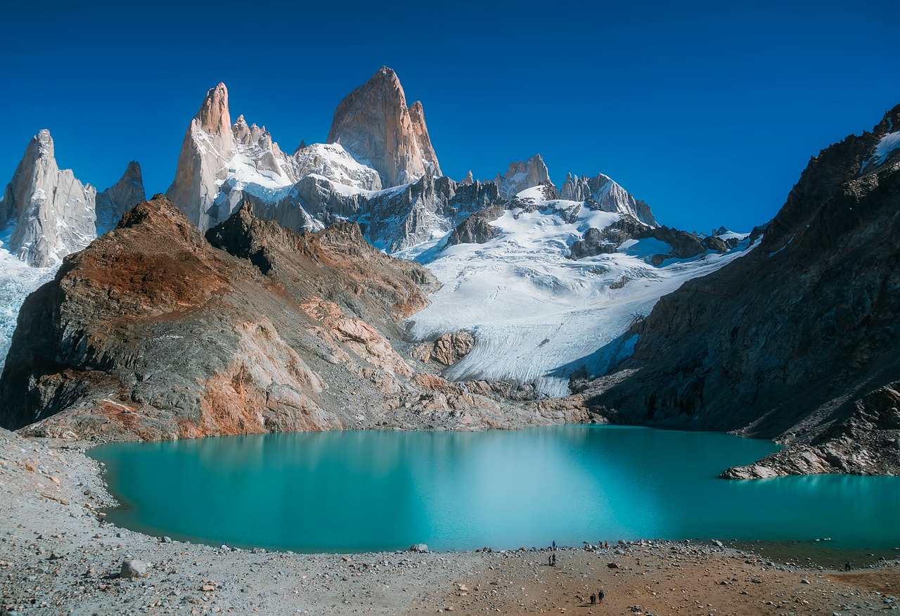 Montuoti Fitzroy, Patagonia, Kalnas, Ledynas, Ežeras, Vanduo, Sniegas, Ledas, Turizmas, Kraštovaizdis