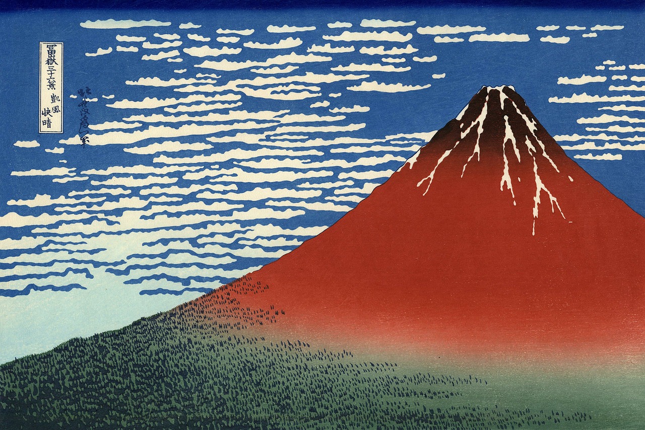 Kalno Fuji, Vulkanas, Japonija, Dažymas, Fuji, Kalnas, Kalnas, Peizažas, Dangus, Debesys