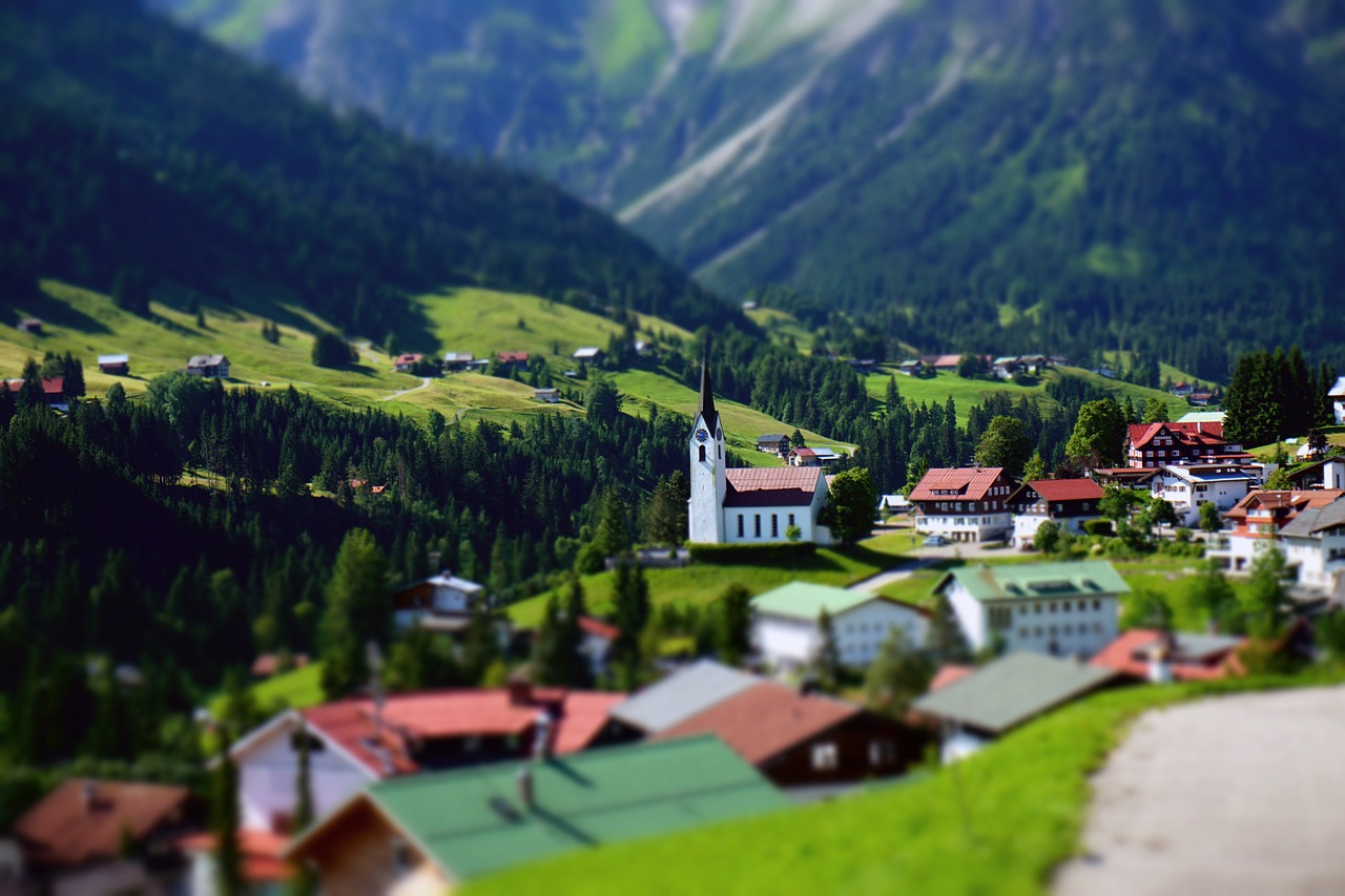Kalnas, Kaimas, Bažnyčia, Hirschegg, Austria, Alpių, Panorama, Allgäu, Kraštovaizdis, Perspektyva