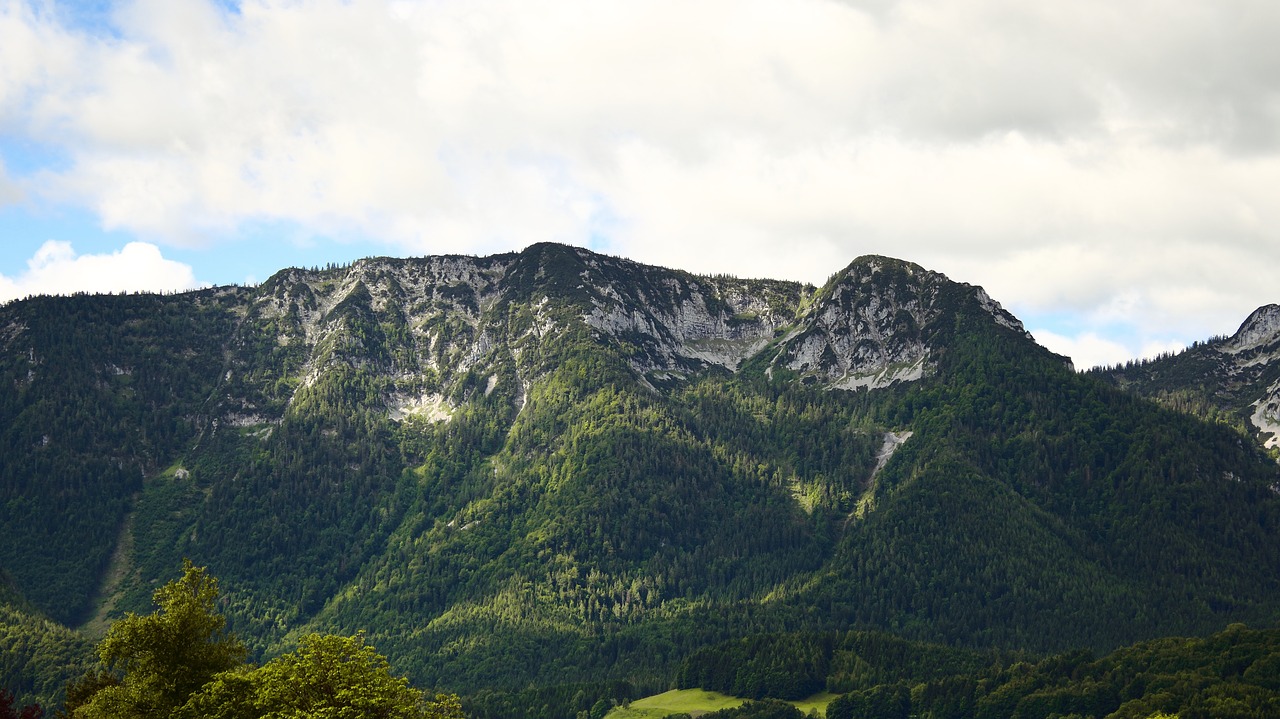 Kalnas, Gamta, Alpių, Bavarija, Medžiai, Miškas, Dangus, Debesys, Saulė, Šviesa