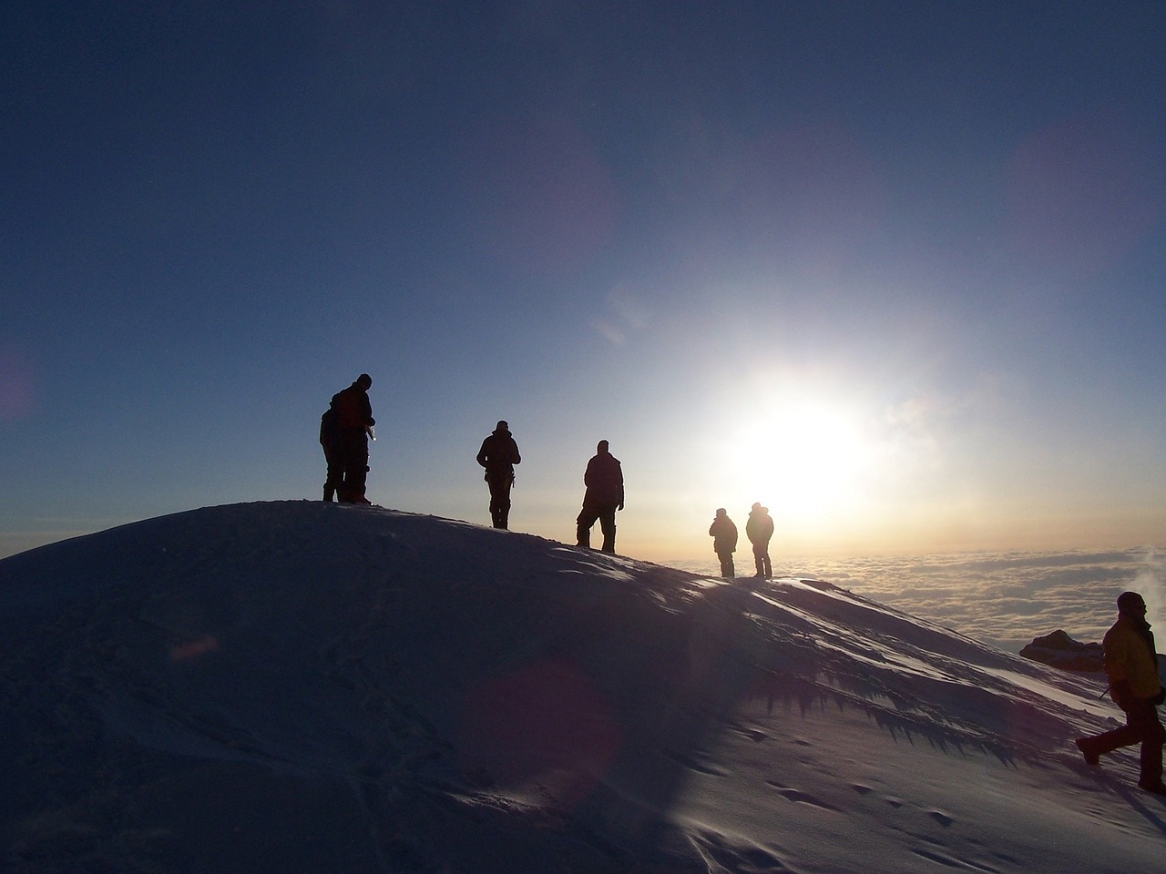 Alpinistai, Siluetai, Piko, Nuotykis, Iššūkis, Kalnas Mckinley, Alaska, Usa, Lauke, Pasiekimas