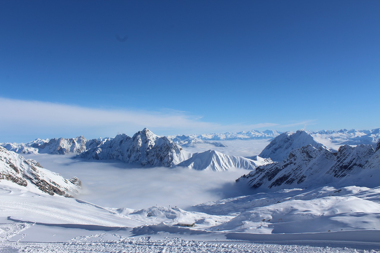 Kalnų Peizažas, Sniegas, Zugspitze, Kalnai, Alpių, Žiemą, Žiema, Vaizdas, Panorama, Dangus