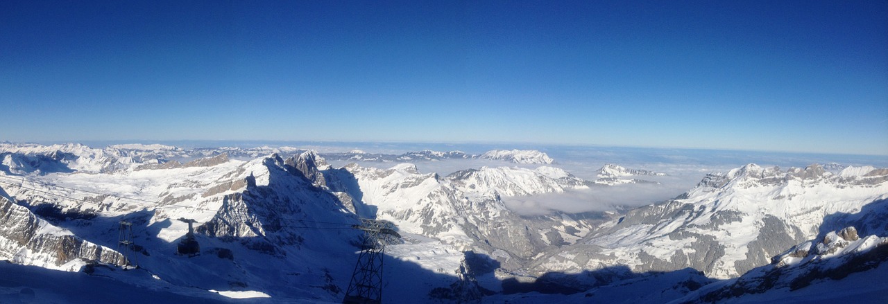Kalnų Panorama, Žiema, Perspektyva, Šveicarija, Titlis, Ledynas, Sniegas, Alpių, Kalnai, Kalnai
