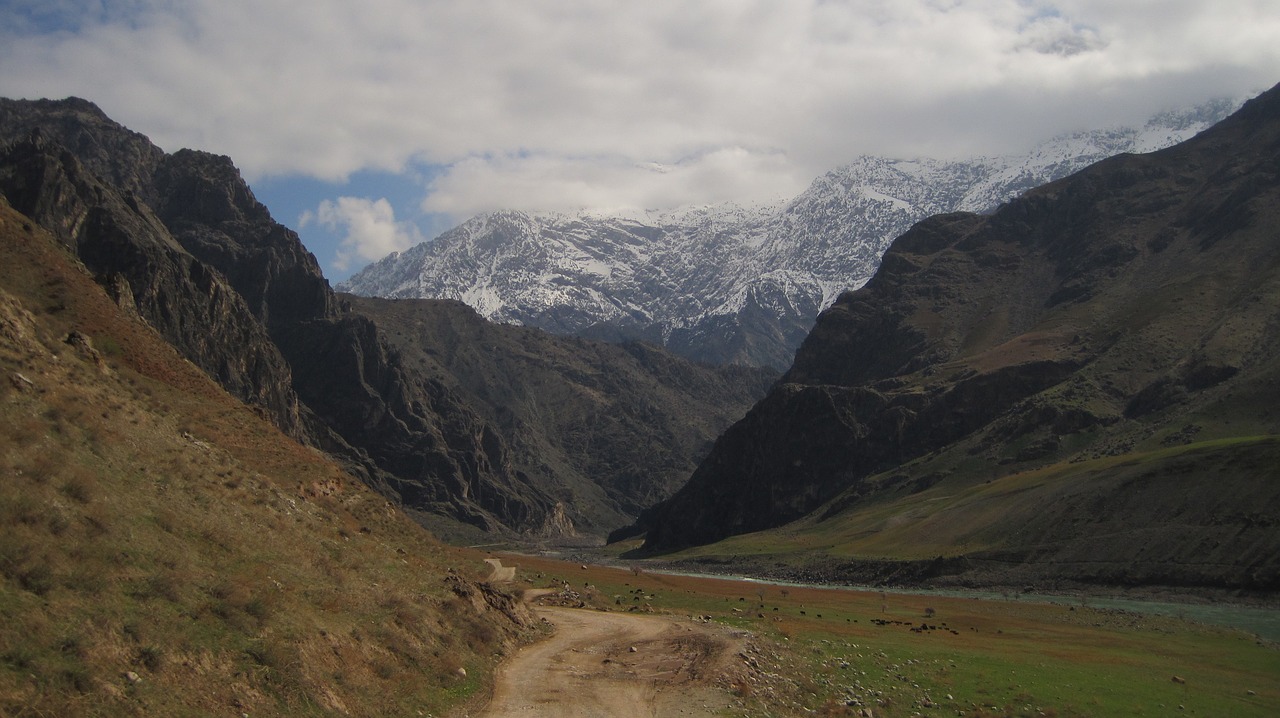 Kalnų Upė, Tajikistanas, Pamir, Pasaulio Stogas, Akmenys, Kalnai, Kraštovaizdis, Debesys, Sniegas, Praeiti