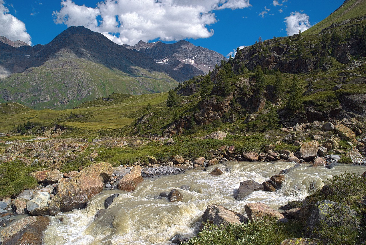 Kalnai, Alpės, Austria, Torrent, Srautas, Akmenys, Viršūnės, Žalias, Tyla, Triukšmas