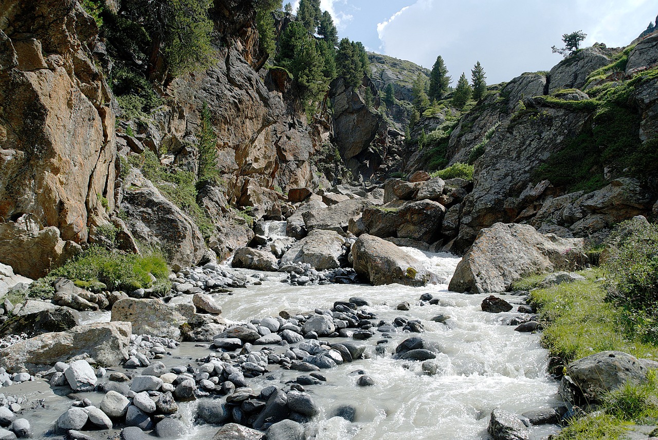 Kalnai, Alpės, Austria, Torrent, Srautas, Akmenys, Viršūnės, Žalias, Tyla, Triukšmas