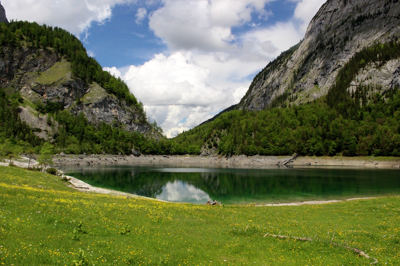 Kalnai, Ežeras, Žygiai, Alpių, Dangus, Austria, Kraštovaizdis, Bergsee, Pieva, Gamta
