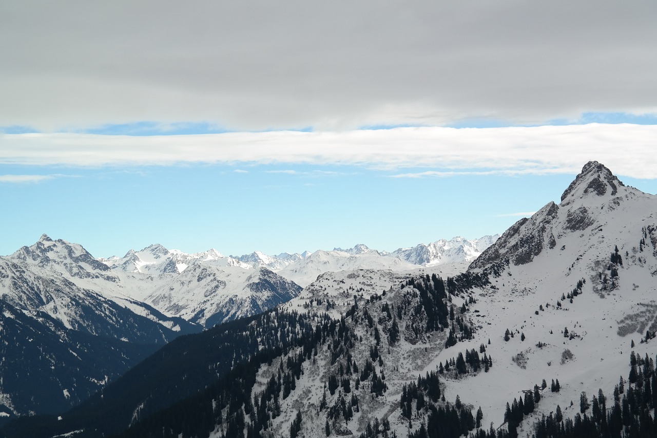 Kalnai, Alpių, Žiema, Žiemą, Montafon, Golm, Vaizdas, Regėjimas, Dangus, Debesys