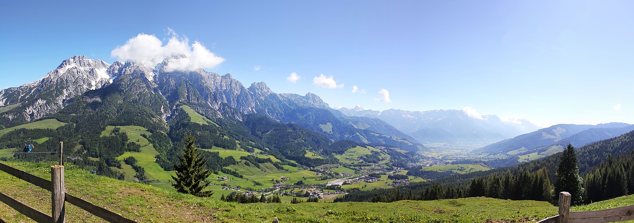 Kalnai, Austria, Alpių, Alm, Gamta, Kraštovaizdis, Toli, Panorama, Panorama, Tvora