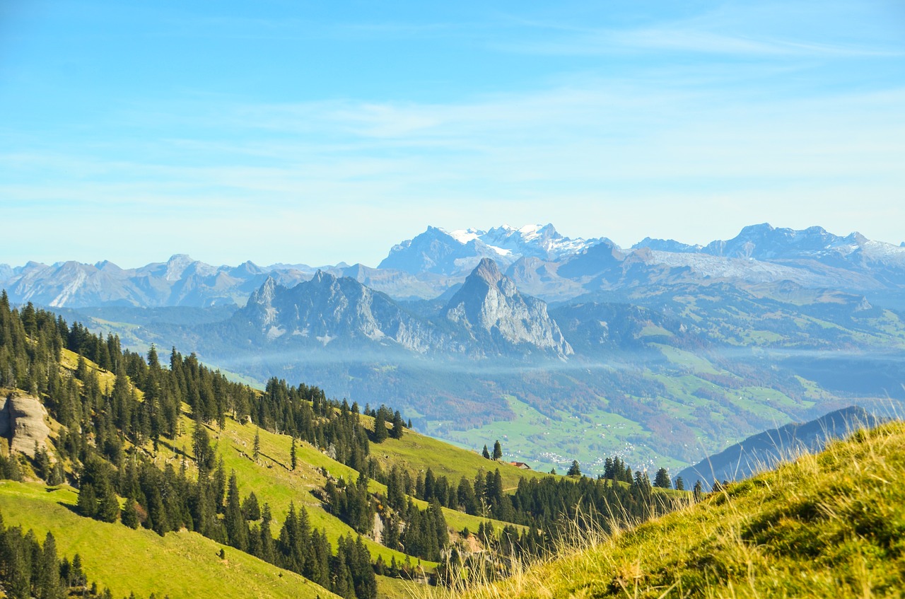 Kalnai, Numatymas, Alpių, Šveicarija, Rigi, Mitai, Glärnisch, Aukščiausiojo Lygio Susitikimas Toli, Tolimas Vaizdas, Kalnų Pieva