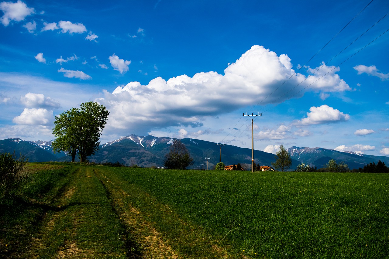 Kalnai,  Baranes,  Debesys,  Dangus,  Dangus,  Žolė,  Medis,  Meadow,  Stulpelis,  Laukas